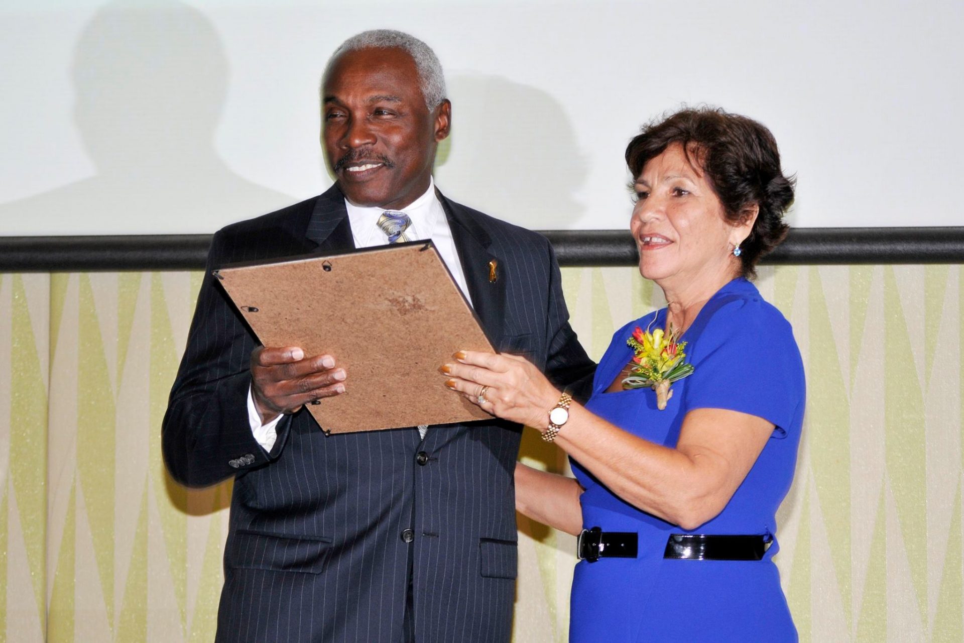 Ros Jackson, presenting to Finalist in the Large Business Category 2010 - Royal Bank of Canada (Barbados) Ltd